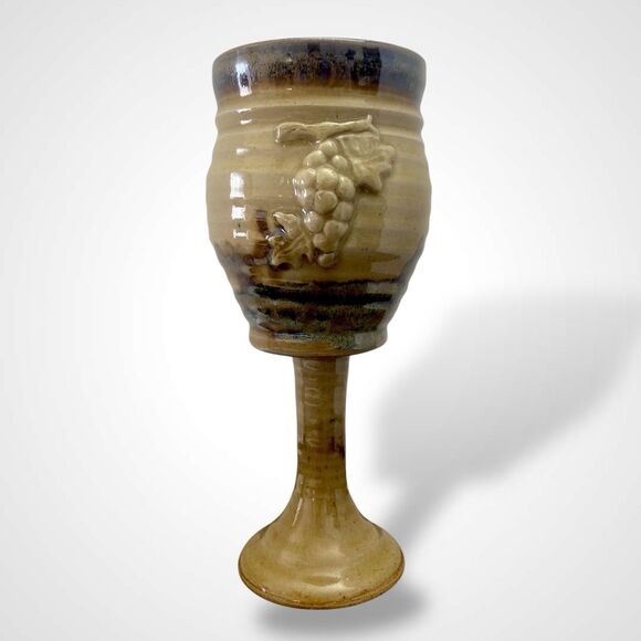 Randy Holbrook Pottery Stoneware Handmade Wine Goblet Chalice Brown Grape Retro - Picture 2 of 7